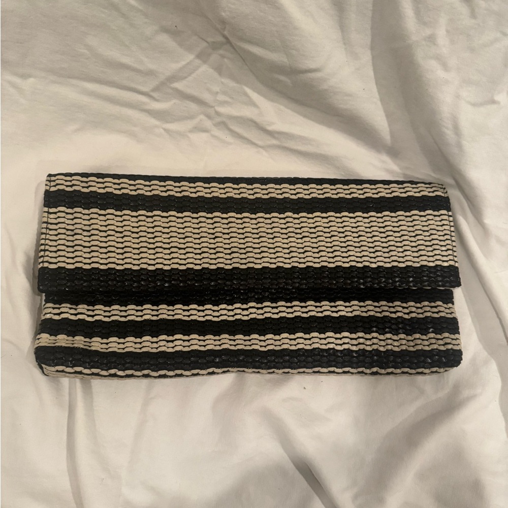 Banana Republic Black and Cream Striped Clutch